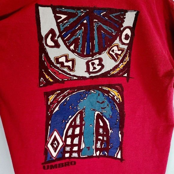 Umbro Vintage Single Stitch USA Made Shirt Red Thick Quality Rare Men Size Large - Picture 5 of 6